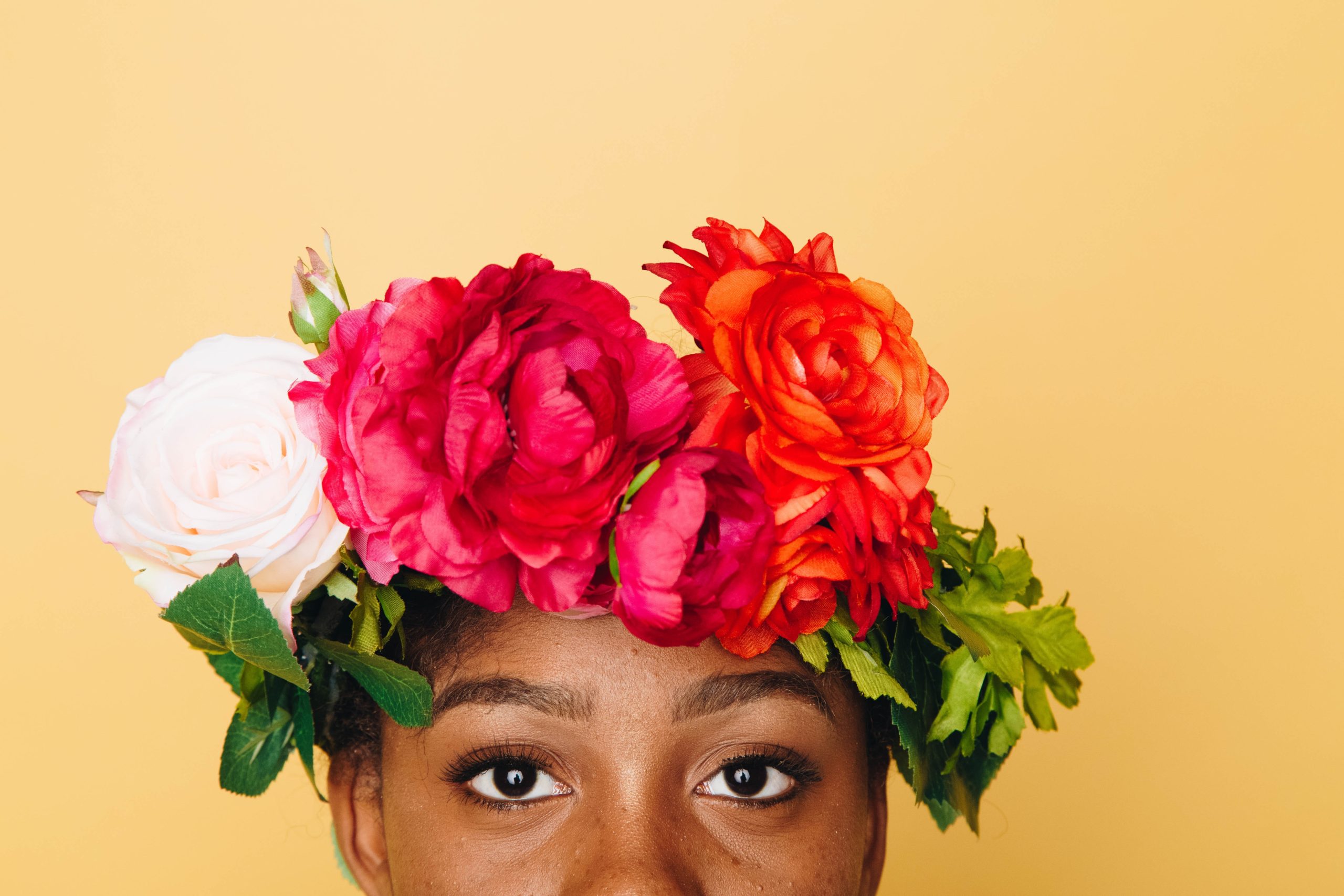 Woman with headband of flowers